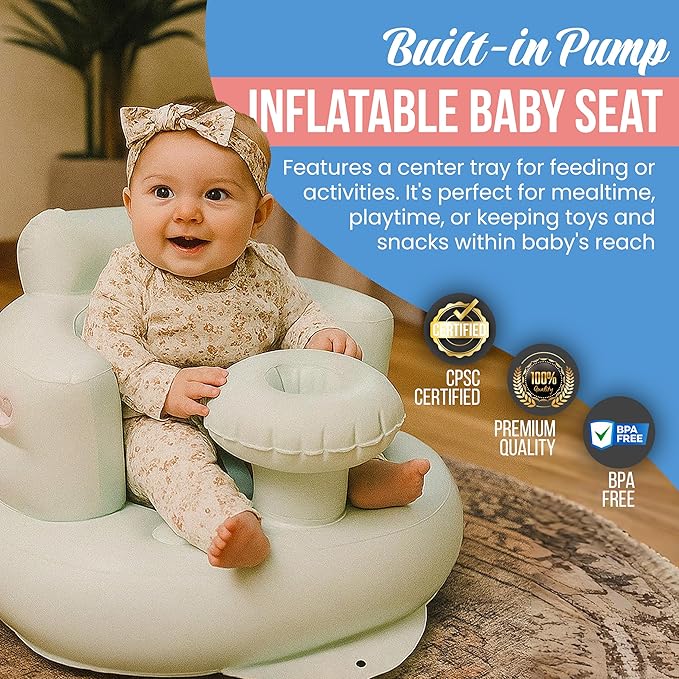 Inflatable Baby Seat for 3-36 Months w/Built-in Pump & Detachable Canopy, Sit Me Up Floor Seat for Baby w/Safety Straps, Inflatable Infant Chair, Indoor/Outdoor Blow Up Chair is Ideal Summer Gift