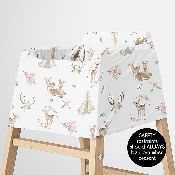 Sweet Jojo Designs Woodland Deer Floral Girl Infant Baby Car Seat Cover Nursing Breastfeeding Shopping Cart Stroller Canopy Blush Pink Mint Green Boho Watercolor Bohemian Forest Animal Shabby Chic