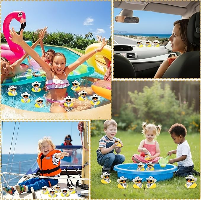 Sosation 24 Set Cowboy Rubber Duck Bulk Mini Yellow Duckies Tiny Ducks Bathtub Toy with Cowboy Hat Paisley Bandanas Sunglasses for Birthday Party Favor(Cow Style)