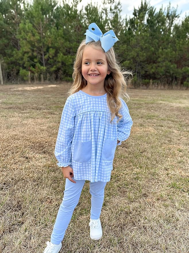Wee Ones Girls' Classic Grosgrain Hair Bows with Plain Wrap Center, No-Slip Hair Clip, Handmade, Millennium Blue, King