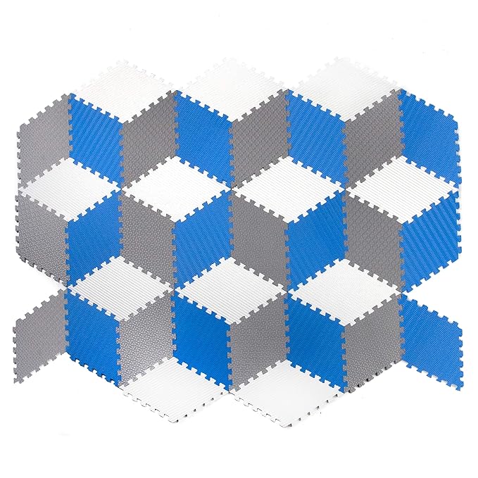 Tadpoles 12-Piece Rhombus Shaped Playmat | Interlocking Foam Mats | Soft and Durable | Total Floor Coverage of 54” x 40” | Ideal for the Playroom, Den, Bedroom, and More | For Kids and Adults | Blue
