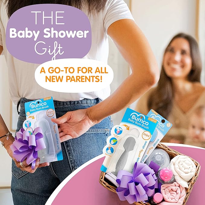 Bumco Baby Bum Brush + Mini Baby Diaper Cream Spatula with Case - BPA-Free Silicone Diaper Spatula with Suction Cup, Wipe-Clean, Mom-Invented Butt Paste Applicator (Pink Swirl & Gray)