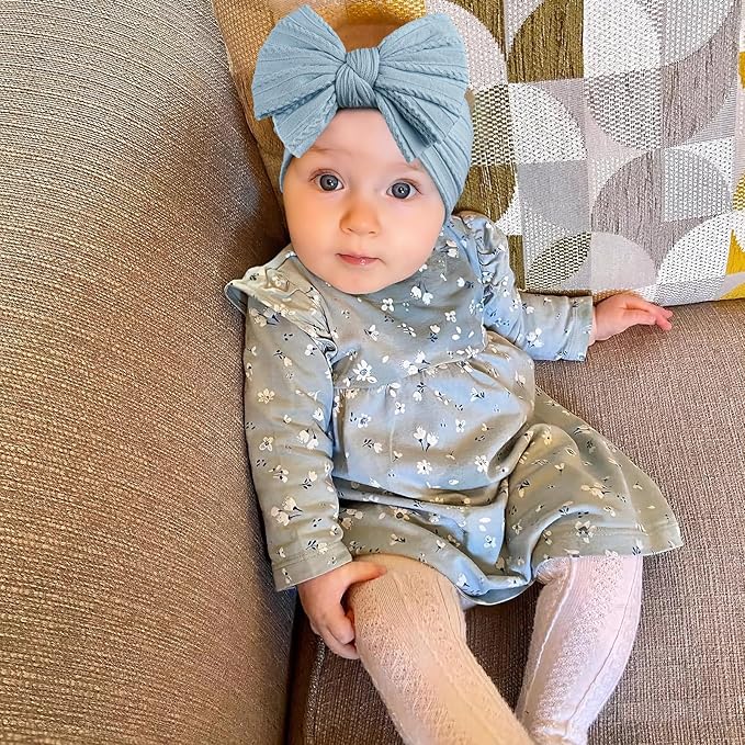 LemonSpace Handmade Baby Girls Headbands Soft Stretchy Nylon Hair Bands Hair Accessories with Bows for Newborn Baby Girls Infant Toddlers Kids(Blue color mix)