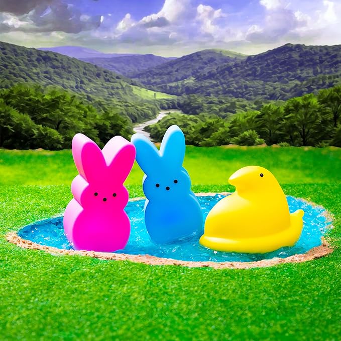Peeps Light Up Easter Bathroom Toys for Kids, 3 Pack Bunny and Chick LED Night Bath Toys, Glowing Waterproof Novelty Toy Set for Easter Baskets, Party Favors