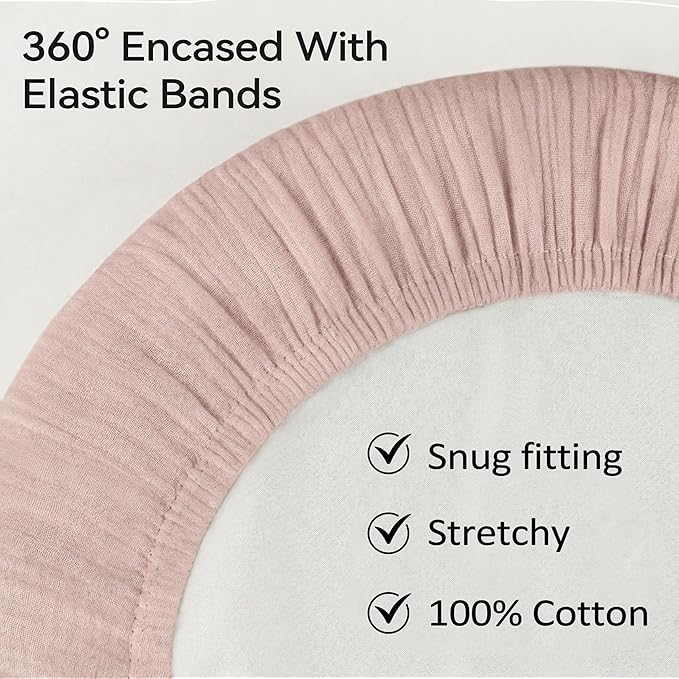 Muslin Bassinet Sheet Compatible with Halo BassiNest Swivel Sleeper - 100% Cotton Hourglass & Peanut Shape Mattress Pad Cover (30"x18"), Breathable & Soft, Boho (1 Pack Pink)