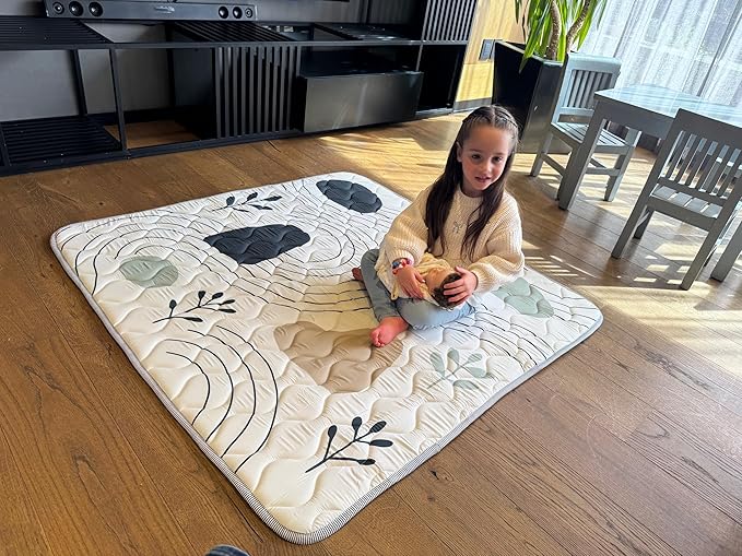 Miotetto Baby Mat for Floor, 50" x 50" Playpen Mat, Thick Soft Foam Padding Baby Play Mat, Portable Quilted playmat - Washable Baby Floor Play mat, Non-Slip Play Mat for Babies & Toddlers