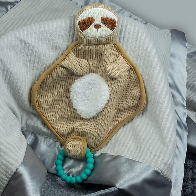 Mary Meyer Knitted Nursery Lovey with Silicone Teether, 10-Inches, Sloth