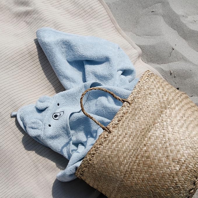 Hooded Baby Towels - 100% Organic Cotton Baby Bath Towels, 32" x 32" Super-Soft and Absorbent Baby Towels for Newborn Baby Boys 2-Pack (Bear Fog/Baby Blue)