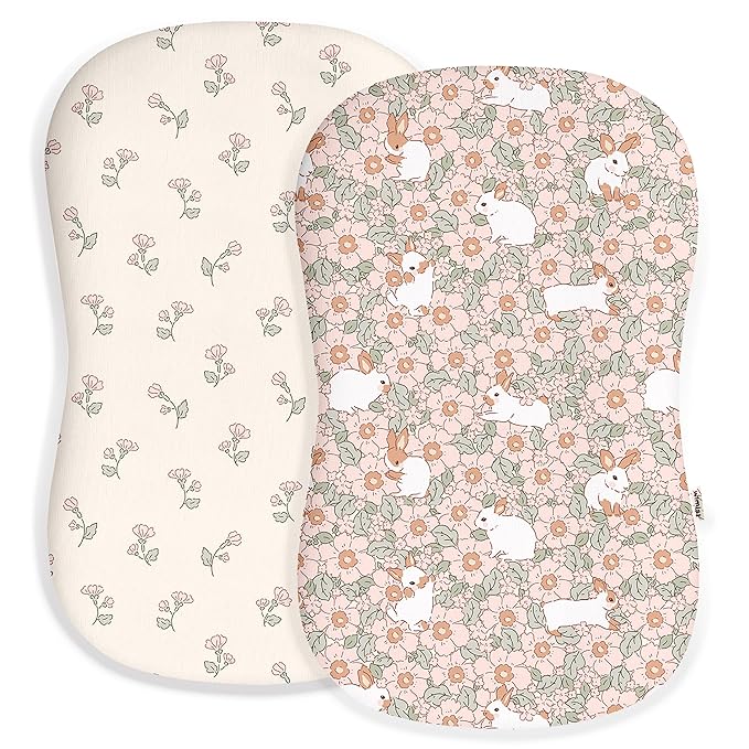Baby Lounger Cover for Boys and Girls, Soft Breathable Polyester Cover, Fits Most Lounger Pillows, Cute Patterns, Durable and Machine Washable (Bunny Garden, Envelope)