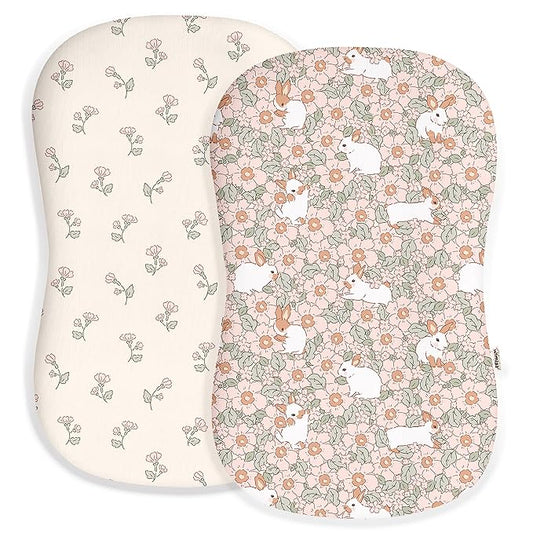 Baby Lounger Cover for Boys and Girls, Soft Breathable Polyester Cover, Fits Most Lounger Pillows, Cute Patterns, Durable and Machine Washable (Bunny Garden, Envelope)