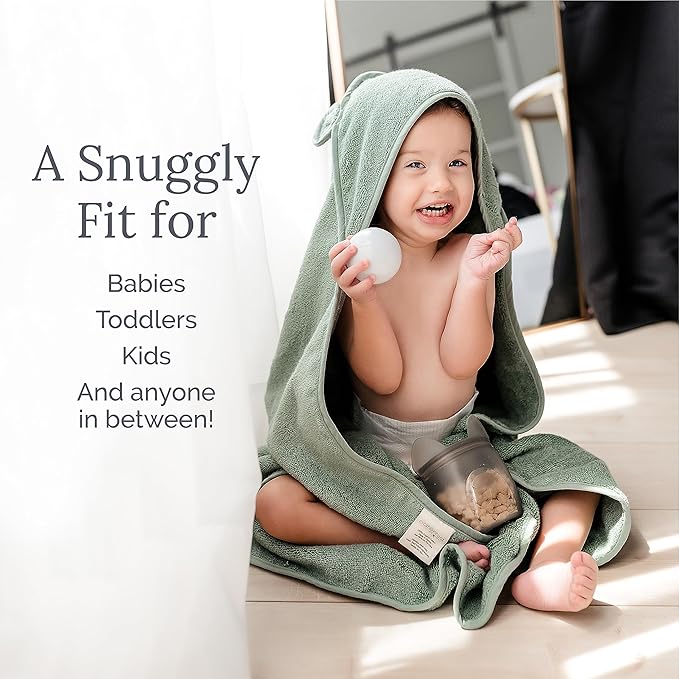 Natemia Hooded Baby Bath Towel - 100% Organic Cotton Baby Towels for Newborns, Toddlers, Boys, Girls - Soft Absorbent 450 GSM - Gentle on Sensitive Skin - Baby Shower Registry Gift (Gray, 35" x 35")