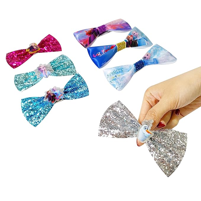 Disney Frozen 2 Girls 7 pcs Small Bow Bundle, Hair Bows for Girls - Ages 3+