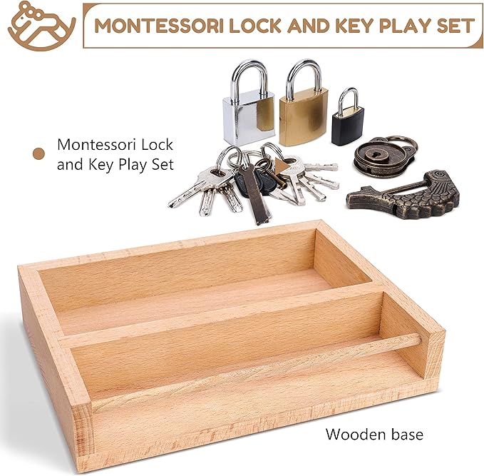 Woodtoe Montessori Lock and Key Toy Set for Kids, Educational Lock Set Keys, Wooden Montessori Materials for 3 4 5 6 Year Old, Preschool Home Classroom STEM Learning Birthday Toy Gift for Toddlers 3-6