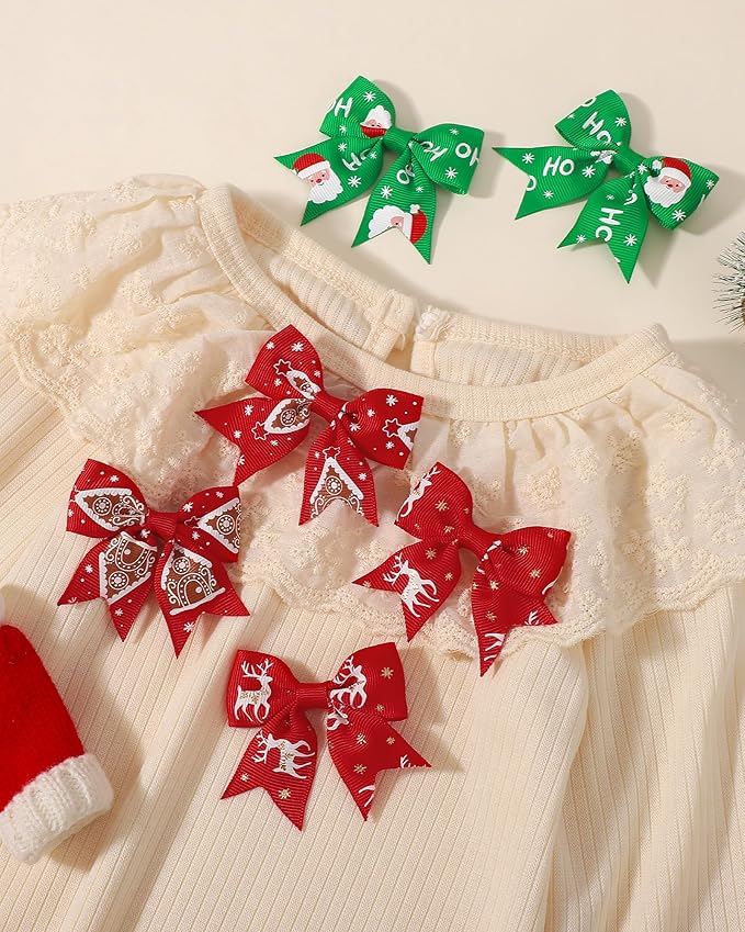 Jollybows 20pcs Christmas hair bows Baby Hair Clips Girls Bows Mini Alligator Clip Toddler Pigtail Bow Fine Hair Clip Christmas hair accessories-Green, Red, White