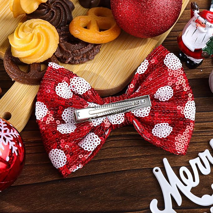 Christmas Glitter Hair Bows Clips Large Sequins Bow Hair Clips Red Dot Hair Barrettes Xmas Hairpin Hair Accessories for Women and Girls