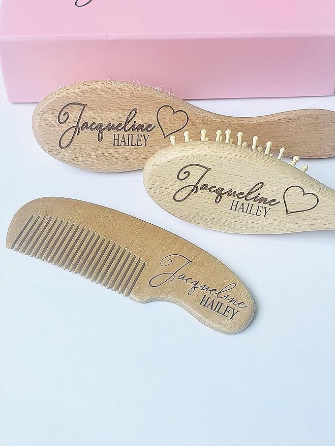 Personalized Wooden Baby Brush Set | Wooden Baby Brush and Comb Set| Personalized Baby Gift | Personalized Baby Gift Girls Girls | Heart