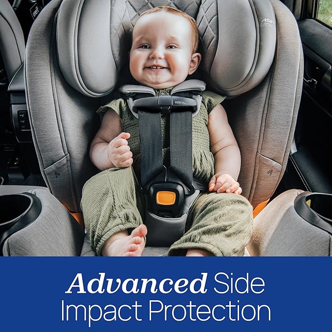 Chicco OneFit Max ClearTex All-in-One Car Seat with LeverLock Installation, Slim Design, Convertible Car Seat, Seat for Infants and Children 5-100 lbs, Energy/Black