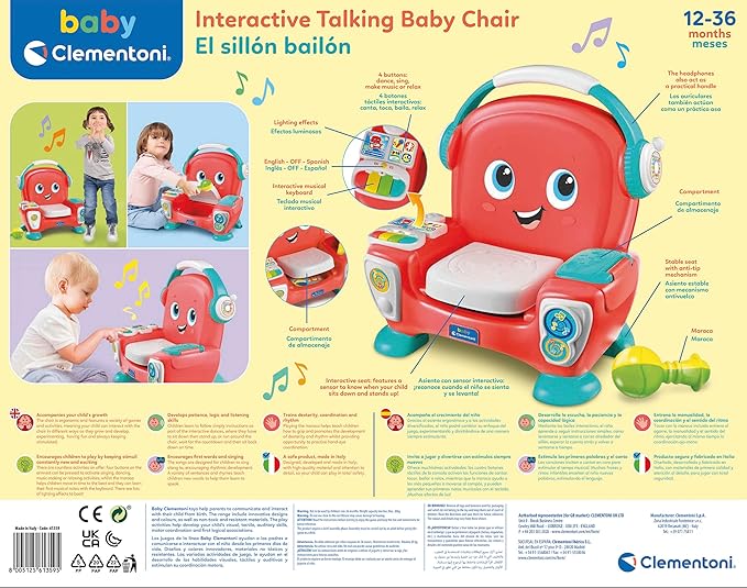 Clementoni - The Dance Chair, Educational Musical Chair to Learn First Knowledge; Children's Bilingual Musical Game Spanish and English, from 12 Months (61359)
