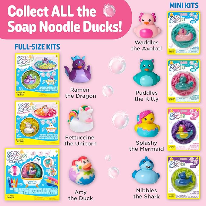 Creativity for Kids Soap Noodles Kitty Bath Set | Mix, Swirl & Play with Pink Soap Noodles & Puddles The Kitty Duck | Easter Basket Stuffers & Fine Motor Skill Crafts (Ages 3+)