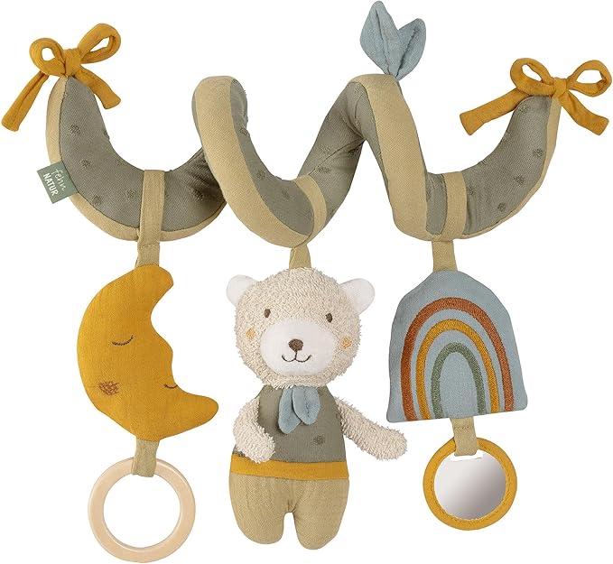 Fehn Activity-Spirale Bär fehnNATUR – Stoff-Spirale mit Lernfunktionen und Bio-Baumwolle aus kontrolliert biologischem Anbau – fördert Babys Sinne zuhause & unterwegs – für Babys ab Geburt