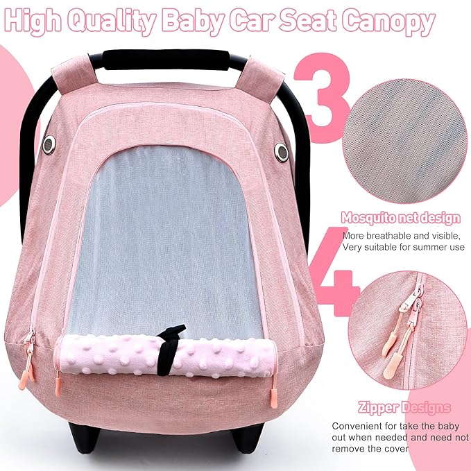 beatoutou Baby Car Seat Cover for Babies,Waterproof Baby Car Seat Cover for Girls,Infant Car Seat Cover Canopy for Girls,Windproof Car Seat Canopy for Girls, Keeps Babies Warm and Cozy (Pink)