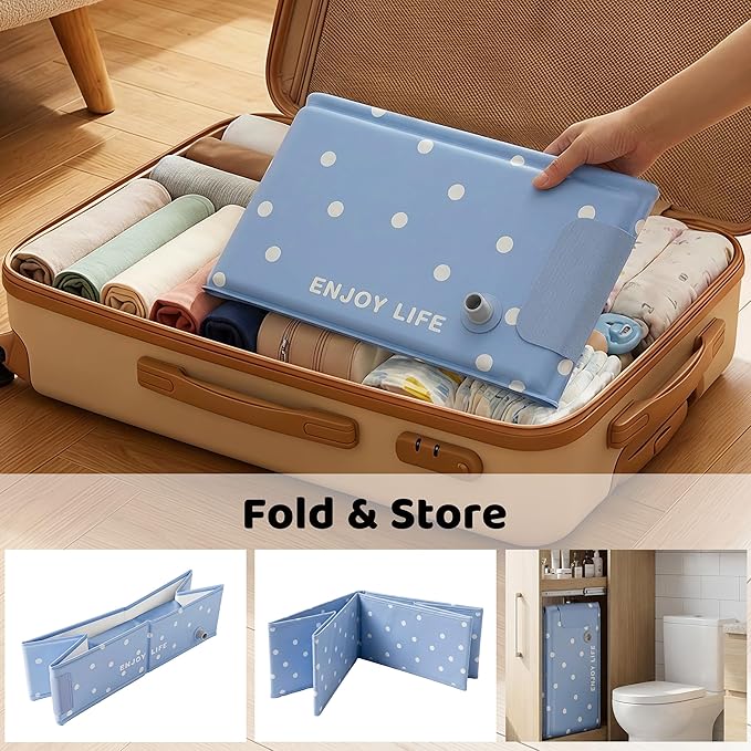Collapsible Baby Bathtub for Newborn to Toddler, Foldable Toddler Bathtub with Drain Plug, Non-Slip Portable Infant Bath Tub for Travel Storage Outdoor Use, Milk Blue