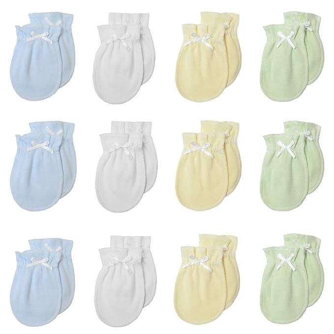 TL Care Newborn Baby 100% Cotton Scratch Free Mittens, for Boys