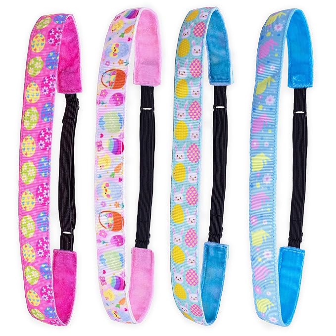 FROG SAC 4 Easter Headbands for Girls, Adjustable No Slip Stretch Elastic Head Band for Kids, Thin Fabric Hair Accessories