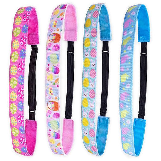 FROG SAC 4 Easter Headbands for Girls, Adjustable No Slip Stretch Elastic Head Band for Kids, Thin Fabric Hair Accessories