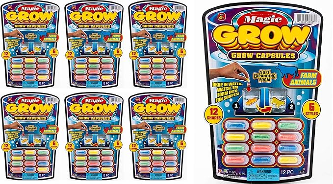 JA-RU Magic Grow Capsules for Kids (6 Pack, 72 Capsules Assorted) Water Growing Toys - Foam Sea Creatures, Dinosaurs, & Farm Animals, Science Party Favors & Classroom Prizes. 305-6p