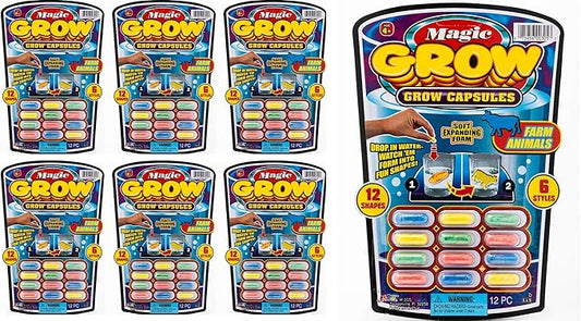 JA-RU Magic Grow Capsules for Kids (6 Pack, 72 Capsules Assorted) Water Growing Toys - Foam Sea Creatures, Dinosaurs, & Farm Animals, Science Party Favors & Classroom Prizes. 305-6p