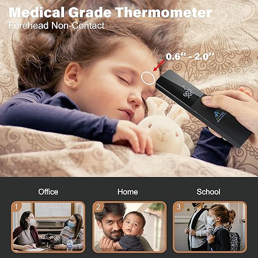 Amplimn Non-Contact Touchless Infrared Digital Forehead Thermometer Bundle for Adults and Babies