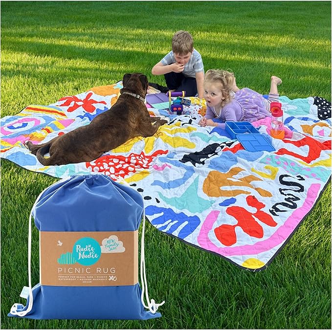 Rudie Nudie Jumbo Picnic Rug, Large Picnic Mat, 6'7" x 6'7", Outdoor Waterproof Picnic Blanket Beach Mat, Foldable & Waterproof, Picnic Blankets Ideal for Beach & Park, Outdoor Blanket, Pop Pip Pow