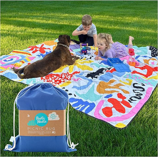 Rudie Nudie Jumbo Picnic Rug, Large Picnic Mat, 6'7" x 6'7", Outdoor Waterproof Picnic Blanket Beach Mat, Foldable & Waterproof, Picnic Blankets Ideal for Beach & Park, Outdoor Blanket, Pop Pip Pow