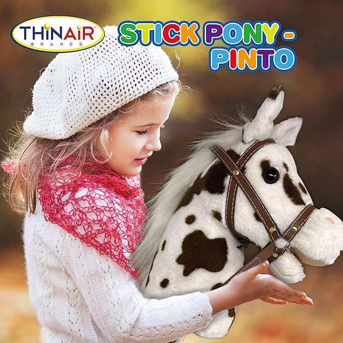 Nature Bound Stick Horse | Plush Handcrafted Hobby Horse | Stick Pony Provides Fun Pretend Play for Toddlers & Preschoolers | Handsewn, Wood, Sound Effects | Pinto Style