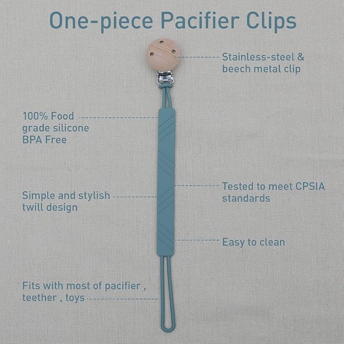 Silicone Pacifier Clip Holder for Baby Boy and Girl, Fits for Most Pacifier Teethers & Small Toys in Place, BPA Free (White+Black)