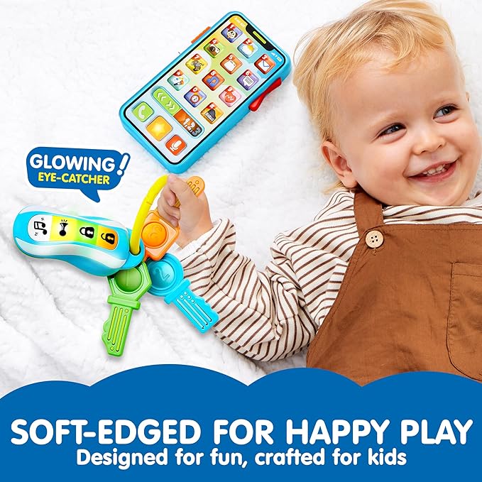 JOYIN Baby Musical Toy Phone and Car Keys Teether Set, 60+ Music and Learning Phrases, Baby Learning Toys 10 Months, Toddler Birthday Gifts for Girs Boy