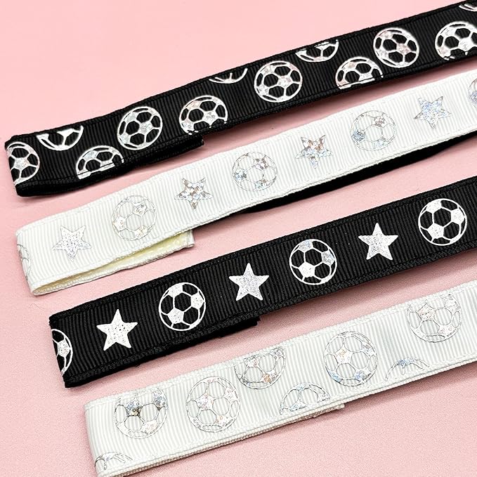 FROG SAC 4 Adjustable Headbands Girls, Christmas Halloween Easter Cheetah Gymnastics Head Band, Leopard Cheetah Stretch Elastic Fabric Thin No Slip Athletic Sport Soccer Kids (Soccer 2)