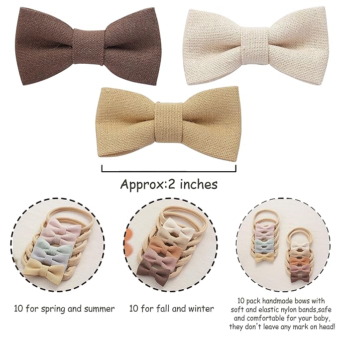 Fancy Clouds Baby Girl Bows and Headbands,10 Pack of Stretchy Soft Nylon Hairbands Hair Bows for Newborns, Infants, Toddlers - Handmade Baby Hair Accessories for Girls Gifts Photo