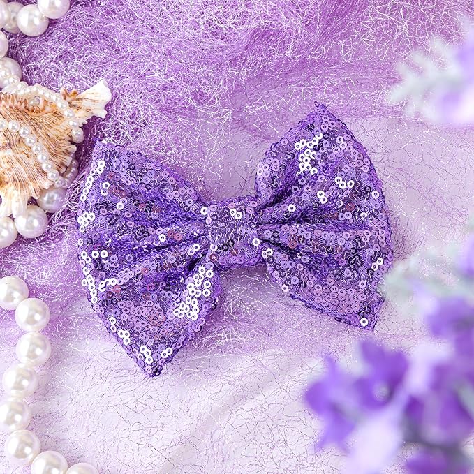 Hair Clip with 5 inches Sequins Large Bow Alligator Hair Accessory for Girls, Women, Teens, Babies Gift, Deep Purple