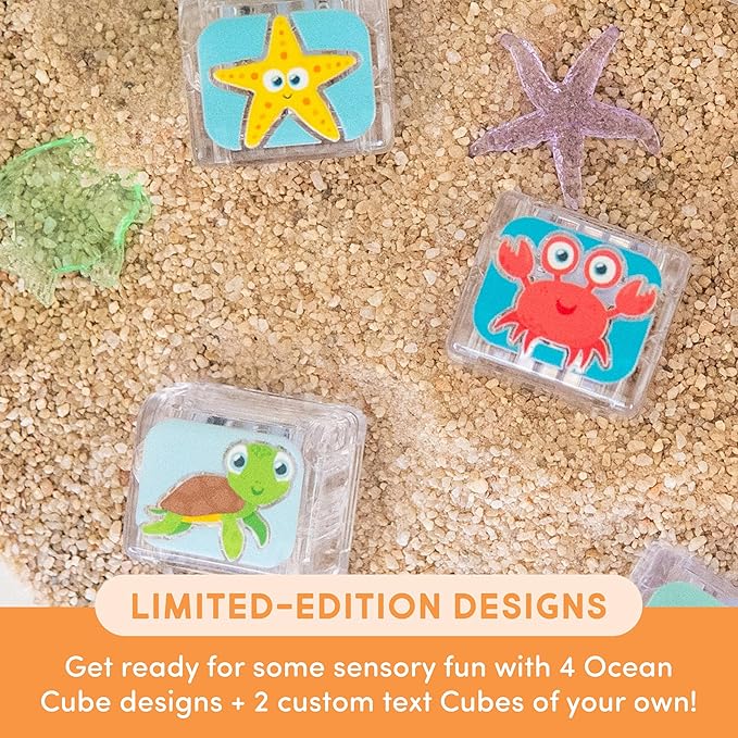 Glo Pals Personalized Ocean Theme Water-Activated Light-Up Cubes Bath Toy – 6 Pack Bath Toys for Kids, Custom Name Light Up Bath Cubes, Sensory Bath Toys for Toddlers
