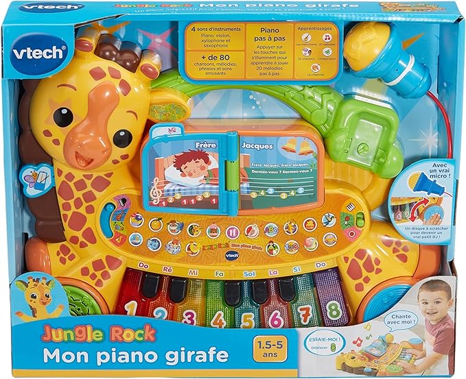 VTech - My Giraffe Jungle Rock Piano, Baby Musical Instrument, Talking and Interactive Children's Piano Keyboard with Karaoke Microphone, Gift for Children from 18 Months
