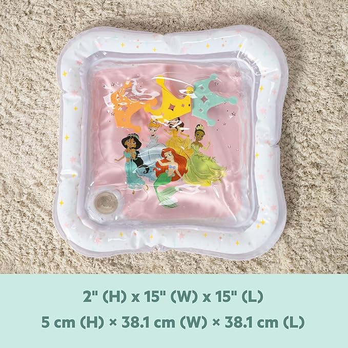 Bright Starts Disney Princess Royal Splash Water Mat with Ariel, Belle, Cinderella & More, Floating Toys, Pink, Newborn Baby Play Mat