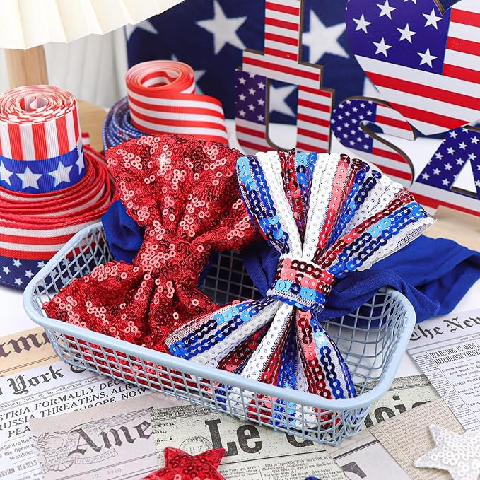 4th of July Headband Girls Sequins Large Bows Baby Headband 4th of July Accessories Glitter Hair Bows for Girls Patriotic Red Bow