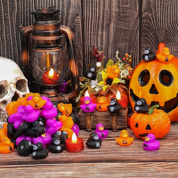 Deekin 100 Pcs Halloween Rubber Ducks Bulk 1.37 Inch Mini Fancy Novelty Rubber Ducks for Halloween Trick or Treat Fillers Party Favors