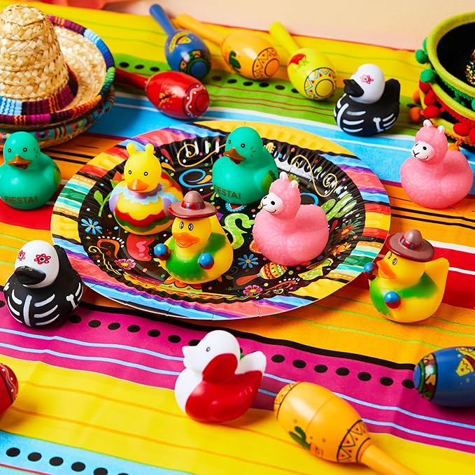 JOYIN 12 Pcs Mexican Fiesta Rubber Ducks for Party Favors Decoration, Cinco De Mayo Colorful Rubber Duck for Baby Shower, Bath Time and Dress-Up Play Duck Toys for Gifts