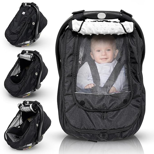 HippoBaby Waterproof Baby Car Seat Cover | Windproof Carseat Cover for Babies | Infant Car Seat Cover for Boys, Girls & Carseat Covers Baby Girl | Universal Fit (Black)