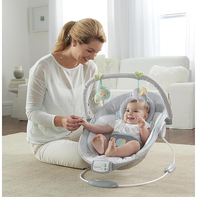 Ingenuity Soothing Baby Bouncer Infant Seat with Vibrations, -Toy Bar & Sounds, 0-6 Months Up to 20 lbs (Morrison)