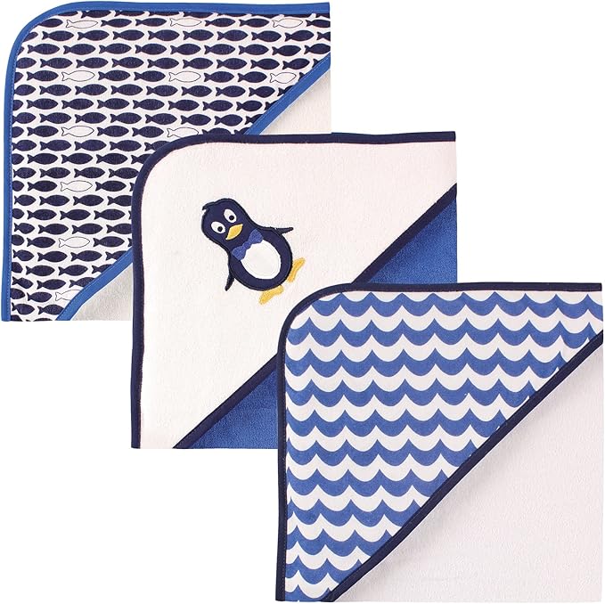 Luvable Friends Unisex Baby Cotton Terry Hooded Towels, Mr Penguin, One Size