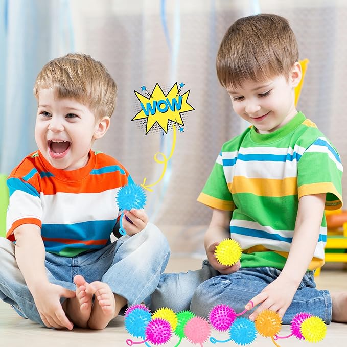 40 Pcs 2.6 Inch Light Up Bouncy Balls LED Spike Ball with Rope Grows in the Dark Multicolor Flashing Balls for Birthday Party Gifts Classroom Prizes